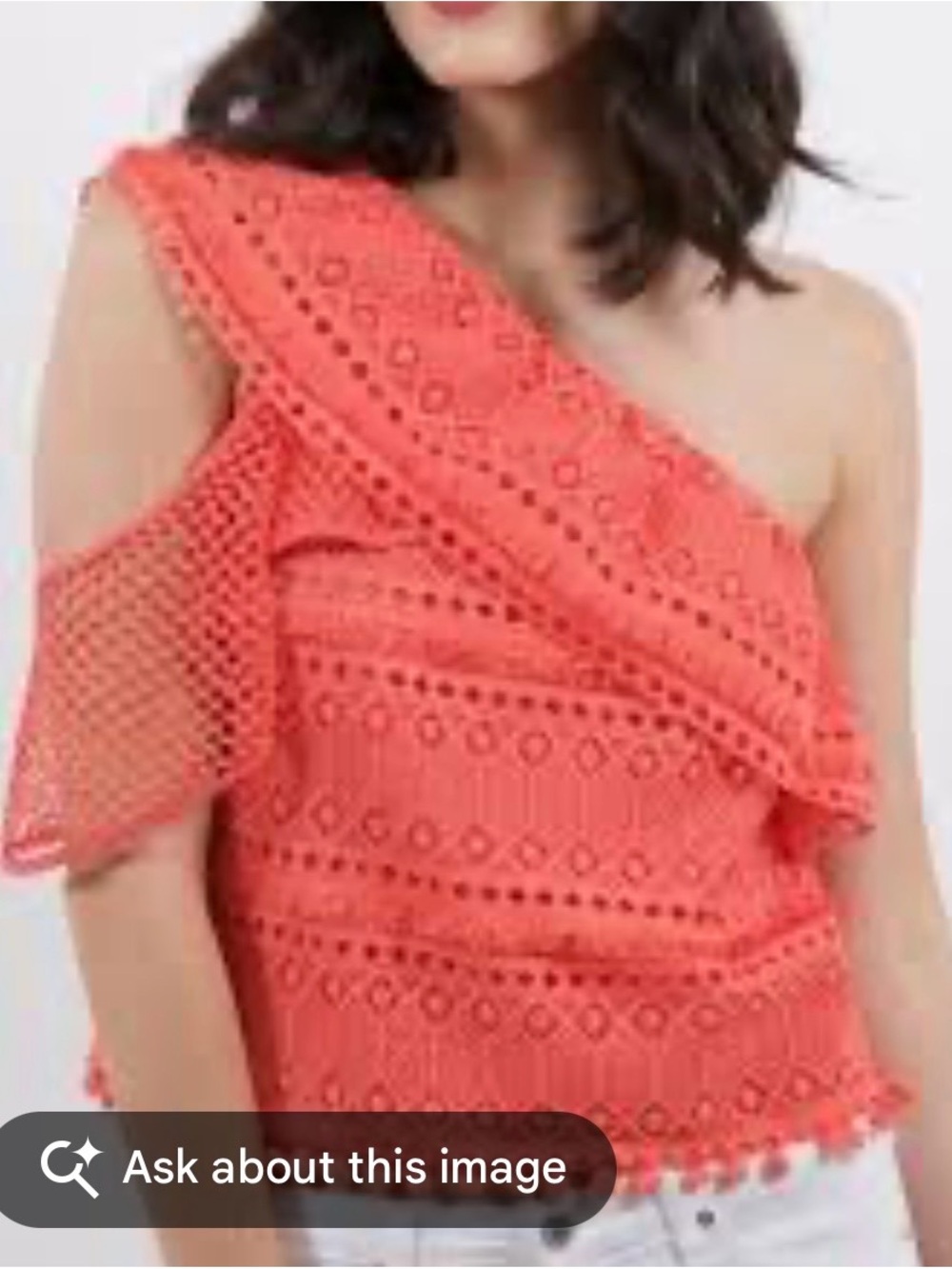 SAYLOR Bess Fringe Coral Embroidered Ruffle One-Shoulder Top, LIKE NEW HTF